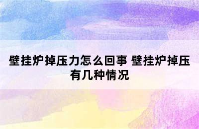 壁挂炉掉压力怎么回事 壁挂炉掉压有几种情况